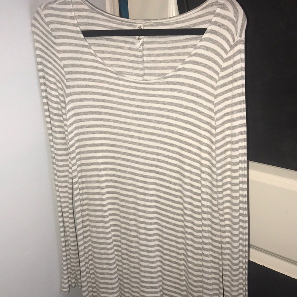 White and grey striped long sleeve dress
